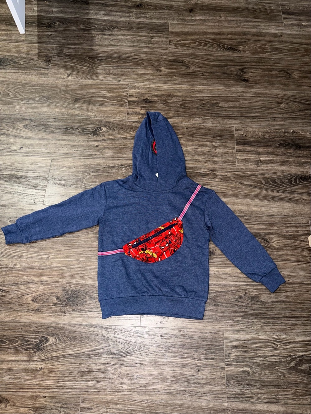 Marvel Blue Crewneck Hoodie with Red Spider-Man Fanny Pack Graphic size 6